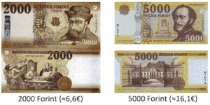 Ungarische Gelscheine und Währung 2000